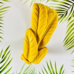 Yellow Faux Bakelite tropical palm leaf bracelet, Tiki luau pinup
